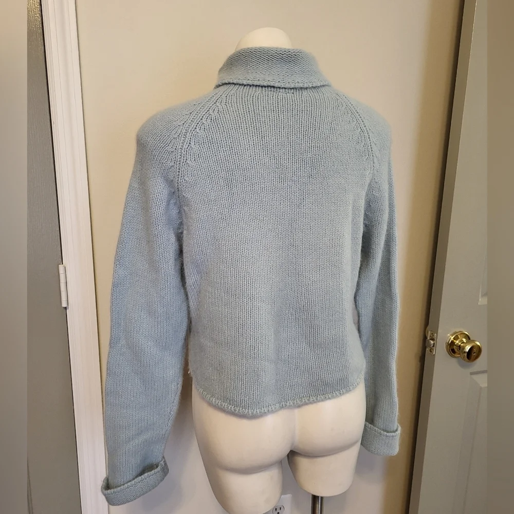 Boston Proper Soft Angora Lambswool Baby Blue Turtleneck Cropped Knit Sweater(S)